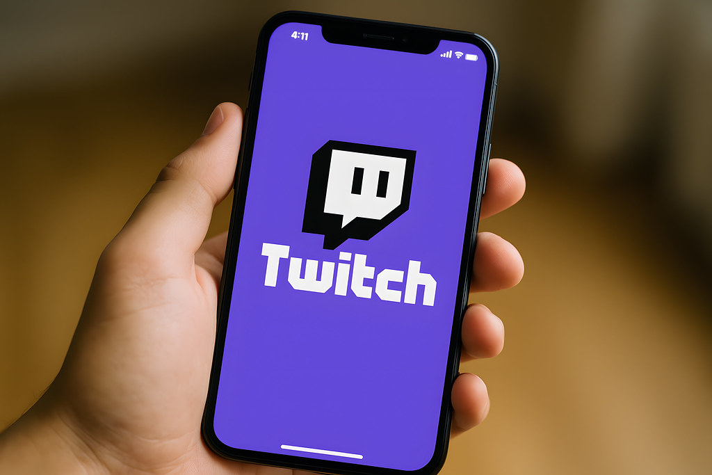 Twitch app logo on smartphone screen in closeup by wuesti (CC0) via Openverse